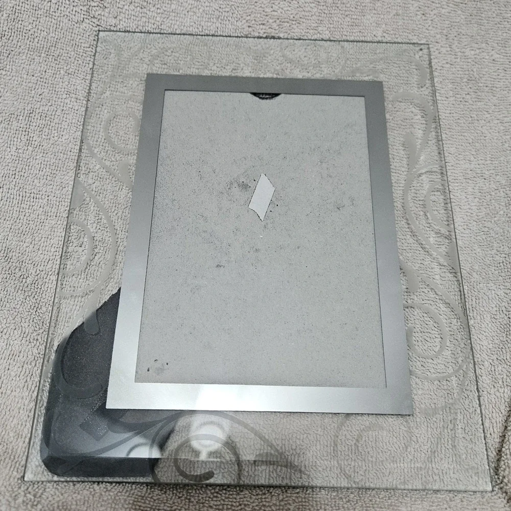 Elegant Etched Glass Picture Frame 5x7 Scroll Swirl Border Tabletop Easel Back
